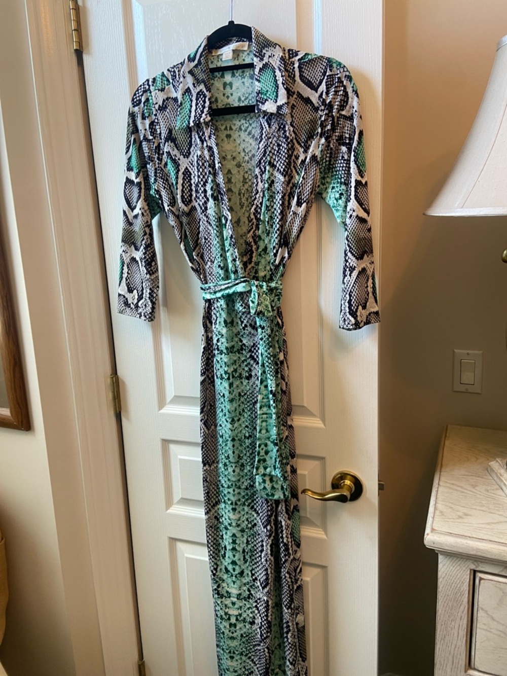 Boston Proper Mint and Black Snake-Print Wrap Maxi Dress